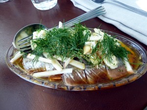 Smoked herring from Norröna with browned butter, herbs & warm potato salad with chopped egg
